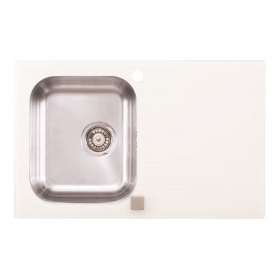 ONYX sudoper kaljeno staklo bijelo - sa sifonom