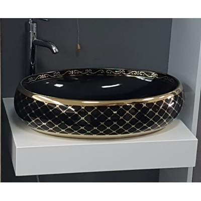 CELLO BG-02 zdjelasti umivaonik 60x40x14,5cm crno zlatni