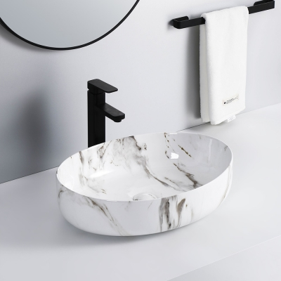 EVEREST umivaonik ovalni 55x41,5x14cm bijeli mramor
